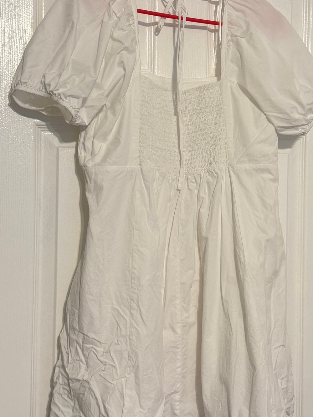 White Puff Sleeve Smocked Bodice Dress